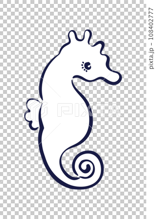 筆タッチのタツノオトシゴの線画イラスト 108402777