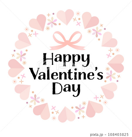 バレンタインのメッセージが書かれたハート模様のリースのベクターイラスト画像 108403825