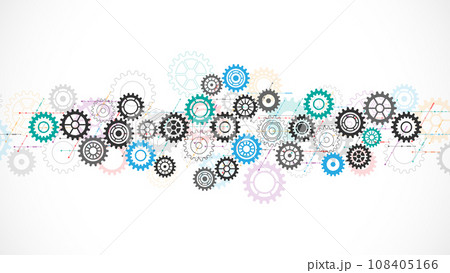 Cogs and gear wheel mechanisms. Concepts and ideas for hi-tech digital technology and engineering design. Abstract technical background of mechanical engineering. Vector illustration 108405166