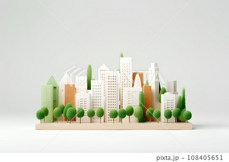 白い積み木の街（3D）楽しい街並みと楽しい暮らし。 108405651