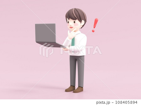 ノートパソコンで仕事をするビジネスマン 3DCG ノートパソコンで仕事をするビジネスマン 3DCG 108405894