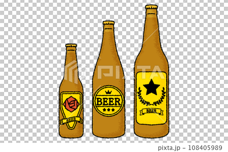Hand-drawn style, analog touch bottled beer (large bottle, medium bottle, small bottle) 108405989