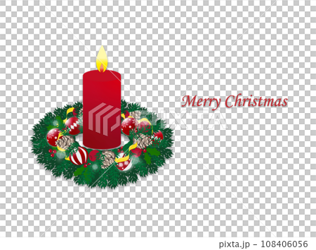 真っ赤で大きなクリスマスキャンドルとクリスマスリース 108406056