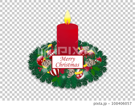 真っ赤で大きなクリスマスキャンドルとクリスマスリース 108406057