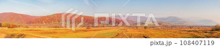 mountainous carpathian rural landscape in morning light. countryside scenery in autumn 108407119