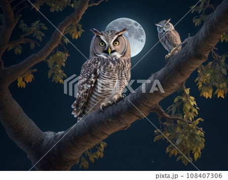 owl on branch owl on branch 108407306