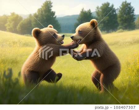 brown bear cubs playing brown bear cubs playing 108407307