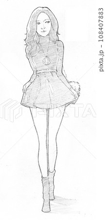 a beautiful Asian girl wearing a short skirt with high-heeled shoes 108407883