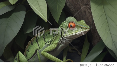 green frog on a leaf 108408277