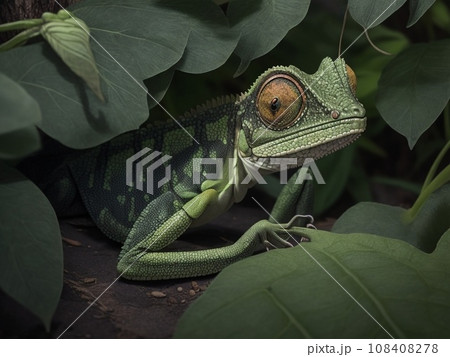 green frog on a leaf 108408278