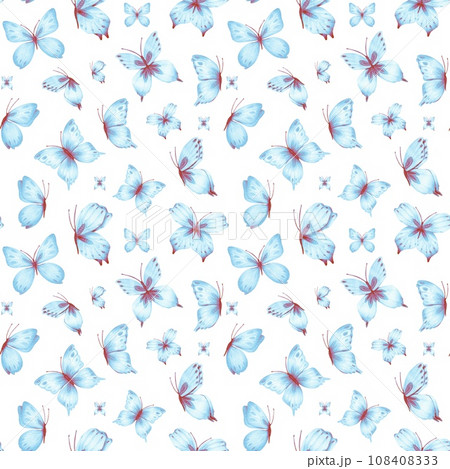 Watercolor seamless pattern with blue butterflies. For fabric, textiles, wallpaper 108408333