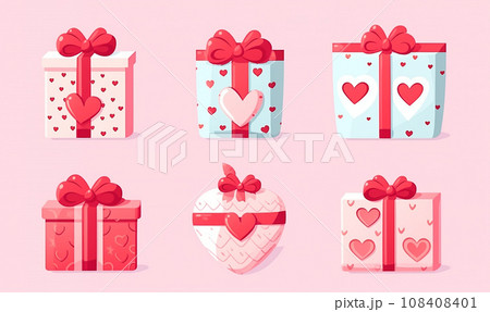 AI-generated content. Cartoon flat illustrations of gift boxes isolated on simple background 108408401
