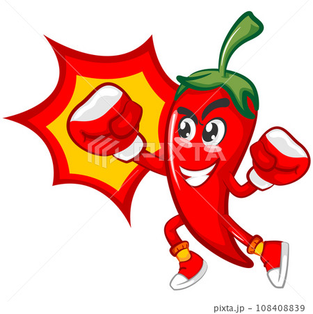 vector mascot character illustration of chilli swinging his spicy punches with boxing gloves vector mascot character illustration of chilli swinging his spicy punches with boxing gloves 108408839