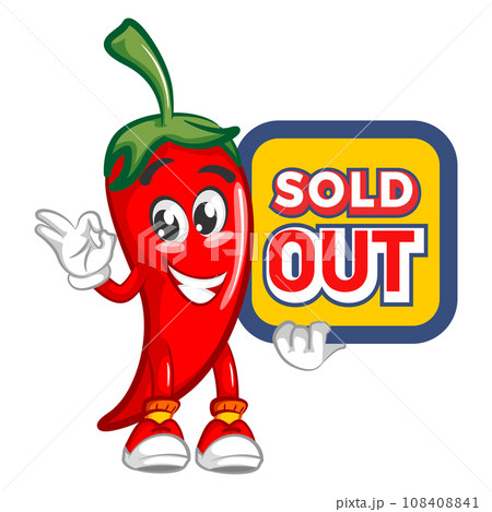 vector mascot character illustration of chili happily holding a sign that says sold out vector mascot character illustration of chili happily holding a sign that says sold out 108408841