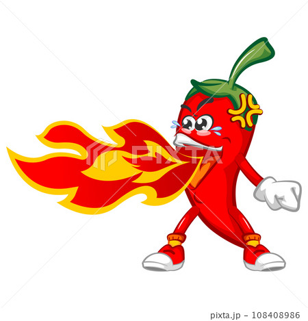 vector mascot character illustration of spicy chili spouting hot fire vector mascot character illustration of spicy chili spouting hot fire 108408986