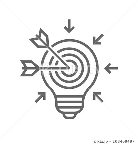 Bulb and target board icon with arrow vector icon. Bulb with a target board inside and arrow. Success and business goals concept. EPS 10 108409497