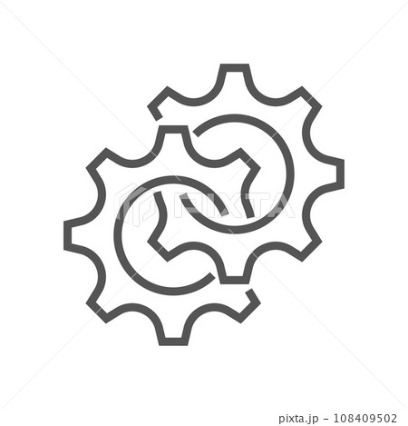 Black isolated outline icon of two cogwheels on white background. Line icon of gear wheel. Editable Stroke. EPS 10 Black isolated outline icon of two cogwheels on white background. Line icon of gear wheel. Editable Stroke. EPS 10 108409502