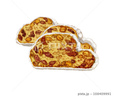 クリスマスのお菓子シュトーレンのカット絵 108409991