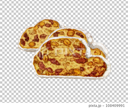 クリスマスのお菓子シュトーレンのカット絵 108409991