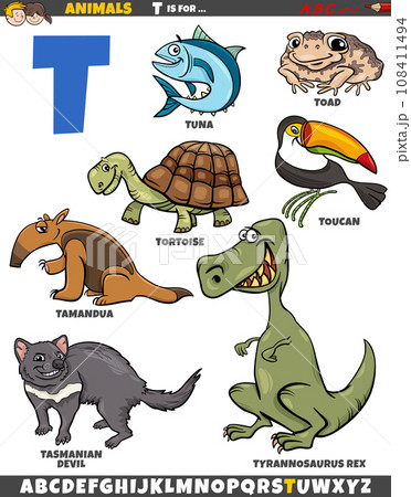 cartoon animal characters for letter T educational set cartoon animal characters for letter T educational set 108411494