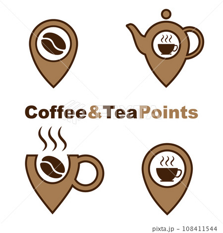 Coffee and tea point logos set isolated on white background. Vector design elements, business signs, labels, badges, logos, identity and other branding objects for your business Coffee and tea point logos set isolated on white background. Vector design elements, business signs, labels, badges, logos, identity and other branding objects for your business 108411544