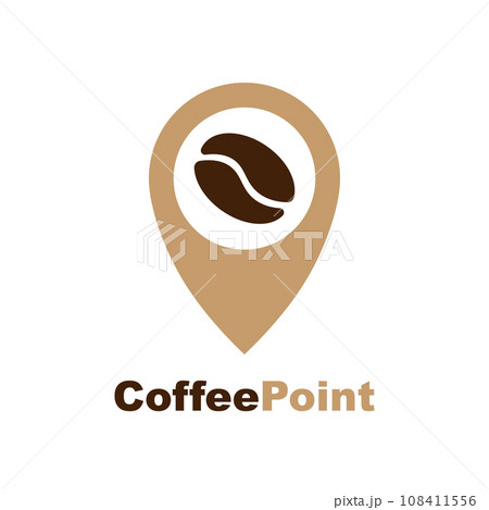Minimalistic vector logo for coffee shop. Logotype with coffee bean and navigation mark 108411556