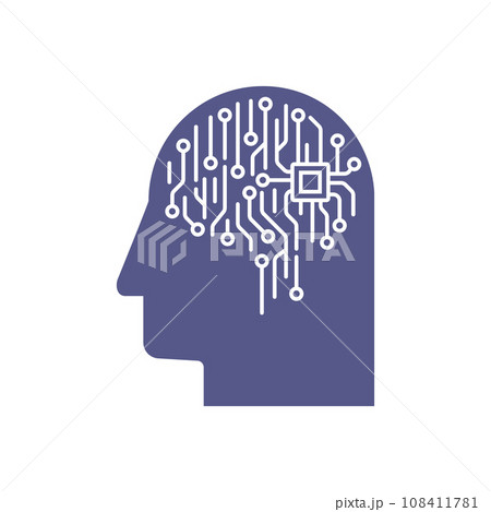 Abstract illustration of an electronic circuit board brain in profile, ai artificial intelligence concept 108411781