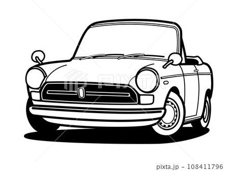 国産レトロスモールオープンカー　ぬり絵風　自動車イラスト 108411796
