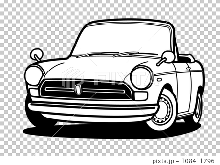 国産レトロスモールオープンカー　ぬり絵風　自動車イラスト 108411796