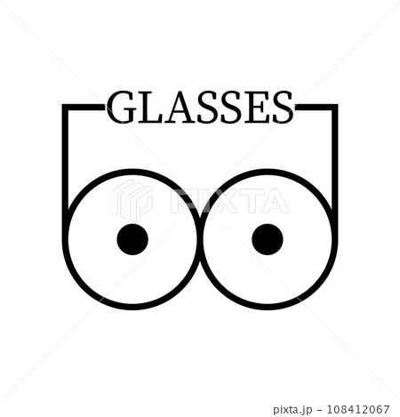 Glasses vector logo with round lenses and eyes. Illustration on white background with inscription. 108412067