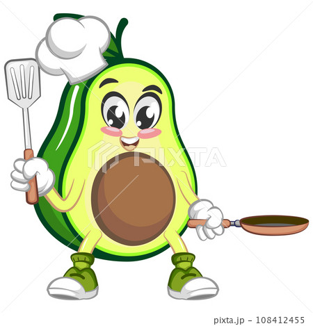 avocado cute cartoon mascot illustration vector being chef 108412455