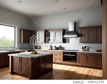 realistic detailed kitchen interior design medium shot 108412745