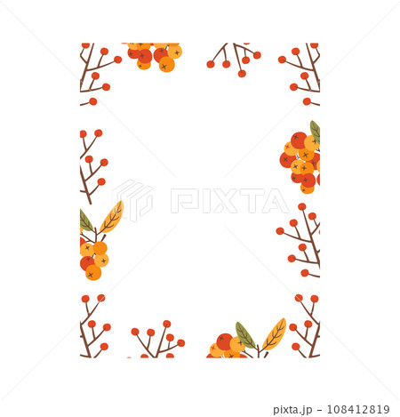 Autumn card. Fall season cozy poster. Autumn thanksgiving seasonal banner with rowanberry Stock design Autumn card. Fall season cozy poster. Autumn thanksgiving seasonal banner with rowanberry Stock design 108412819