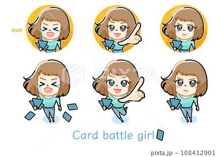 カードゲームをもつ女性のアイコン　セット 108412901