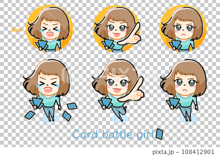 カードゲームをもつ女性のアイコン　セット 108412901