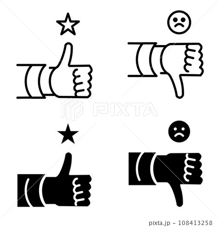 Hand thumb up and thumb down satisfaction icon set 108413258
