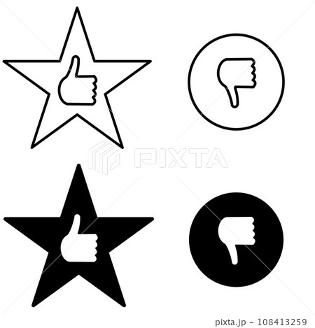 Hand thumb up thumb down on star admire and dislike icon set 108413259