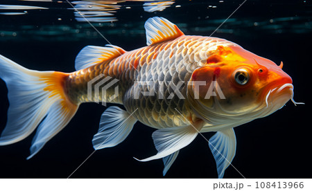 Colorful butterfly koi fish on clear water. With space for text. 108413966