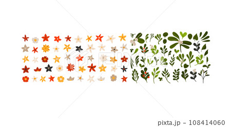 Hand drawn vector abstract cartoon Merry Christmas and Happy new year clipart illustrations elements set with flower,leaves and pine branch.Merry Christmas cute design.Winter holiday decoration. 108414060