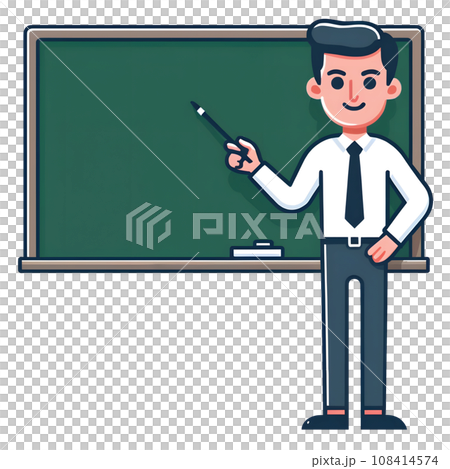 簡單的黑板和男老師，簡單可愛的插畫，AI生成圖像 108414574