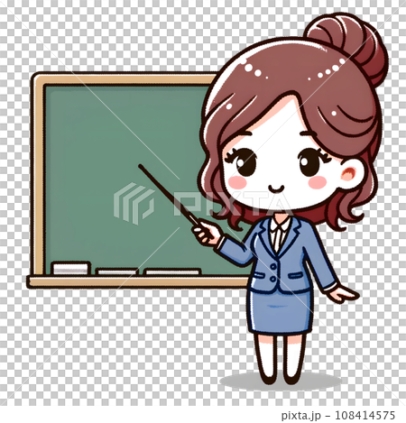 黑板和女老師，簡單可愛的插圖，AI生成圖像 108414575