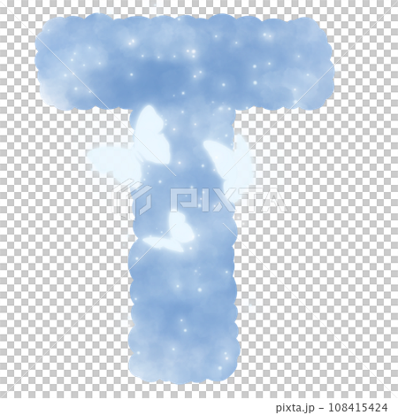 cloud blue T alphabet with butterflies and sparkles cloud blue T alphabet with butterflies and sparkles 108415424