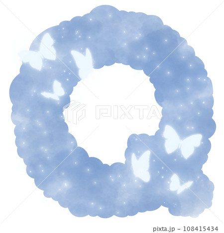 cloud blue Q alphabet with butterflies and sparkles 108415434