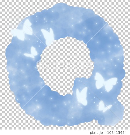 cloud blue Q alphabet with butterflies and sparkles 108415434