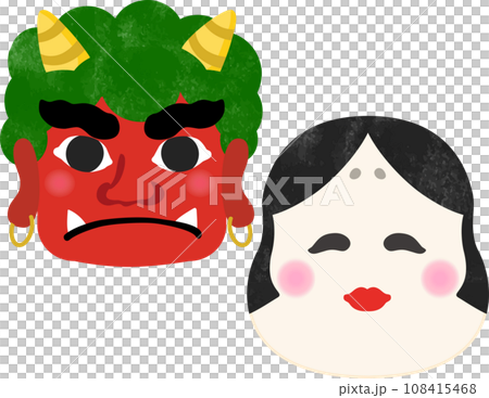 【節分素材】赤鬼とお多福 108415468