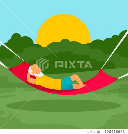 Old man rest hammock concept background. Flat illustration of old man rest hammock vector concept background for web design Old man rest hammock concept background. Flat illustration of old man rest hammock vector concept background for web design 108416668