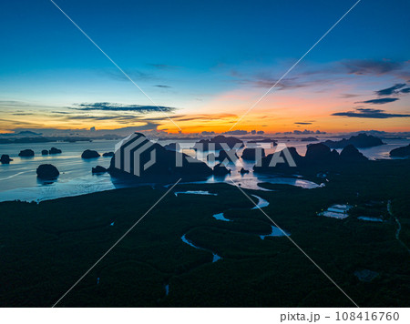 aerial view The sun shines brightly over the islands in the Andaman Sea. aerial view The sun shines brightly over the islands in the Andaman Sea. 108416760