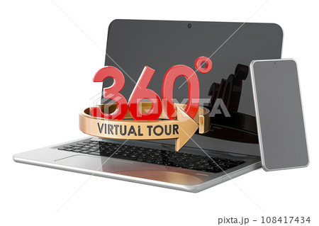 Virtual Tour, 360 degrees on laptop or mobile phone. 3D rendering 108417434