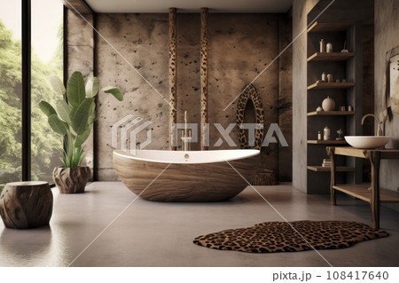 African bathroom interior in wild animal style 108417640