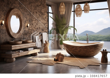 African bathroom interior in wild animal style 108417657